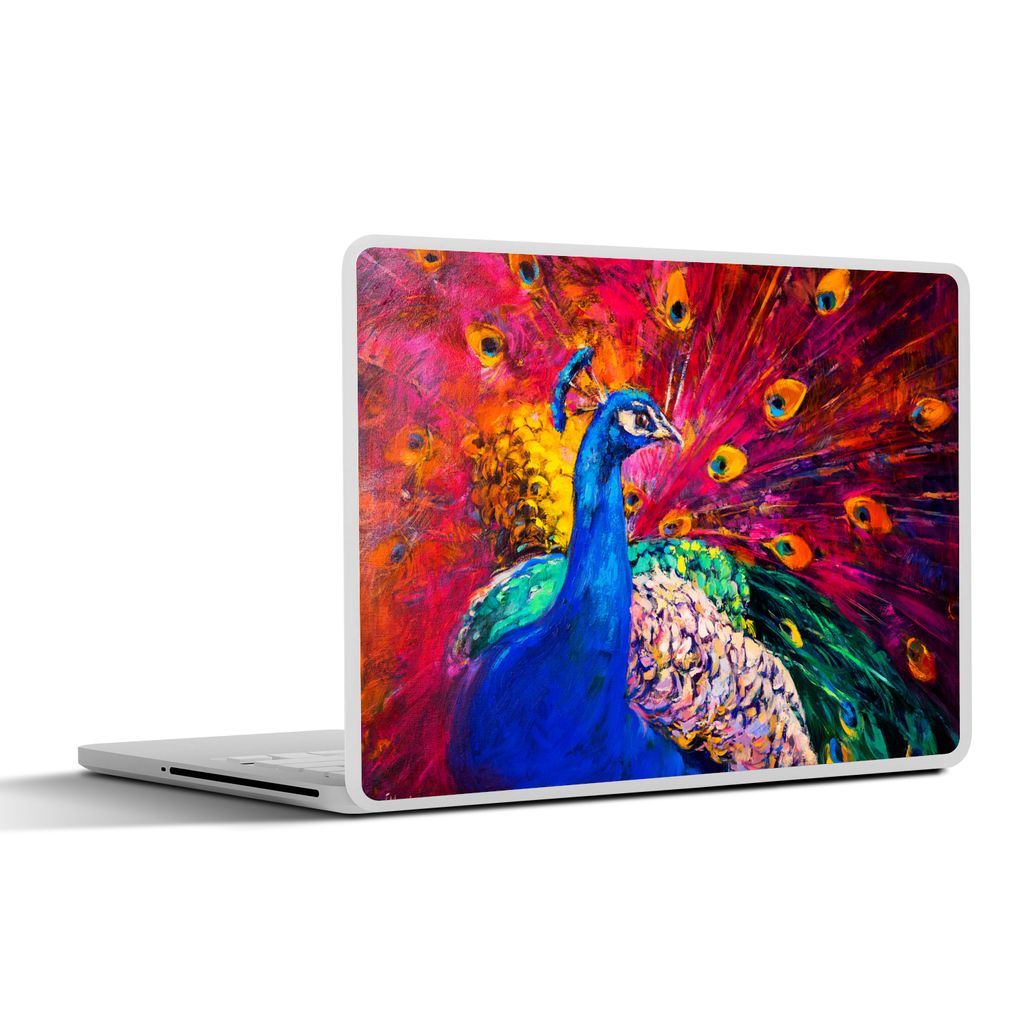 MuchoWow Laptop Aufkleber Sticker Cover Gemälde - Vogel - Pfau - Ölgemälde 40x30 cm - Laptop Dekoration - Selbstklebend
