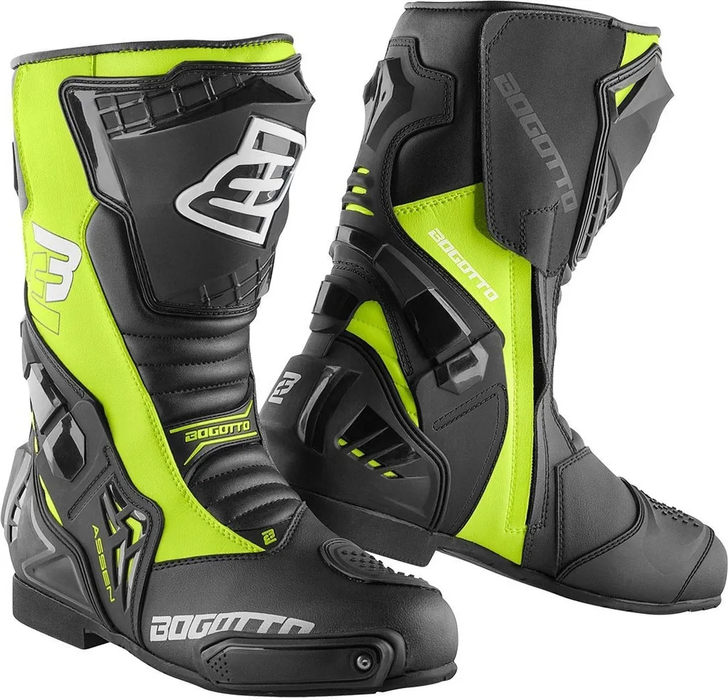 Bottes de moto sportives Bogotto Assen noir et jaune fluo pointure 43