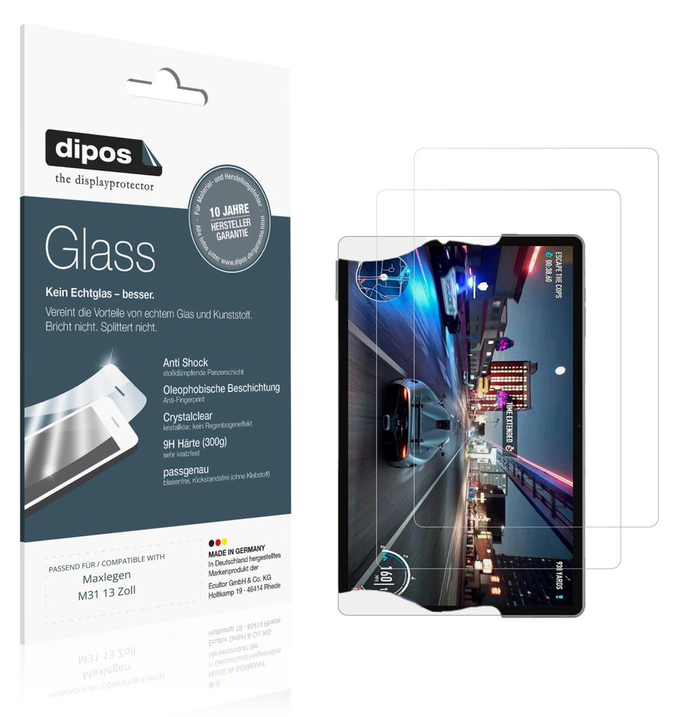 2x Schutzfolie für Maxlegen M31 13 Zoll - Anti-Shock 9H Folie dipos Glass Kunststoffglas