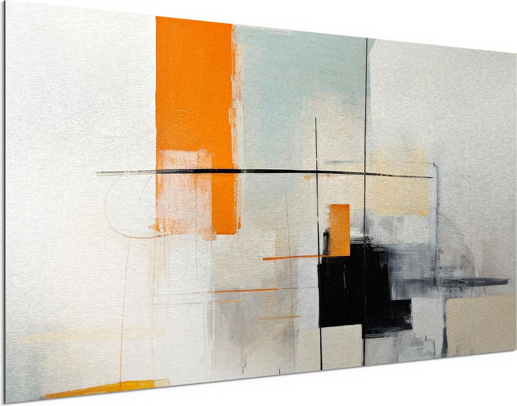 DEQORI Alu-Dibond Bild Silber 100x50 cm 'Geometrische Resonanz' Wandbild Metall dünn