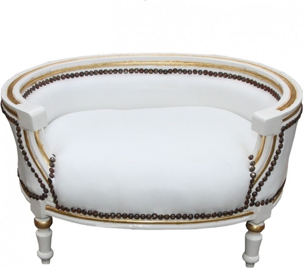 Barock Hunde & Katzen Sofa Weiss / Gold Hundebett & Katzenbett
