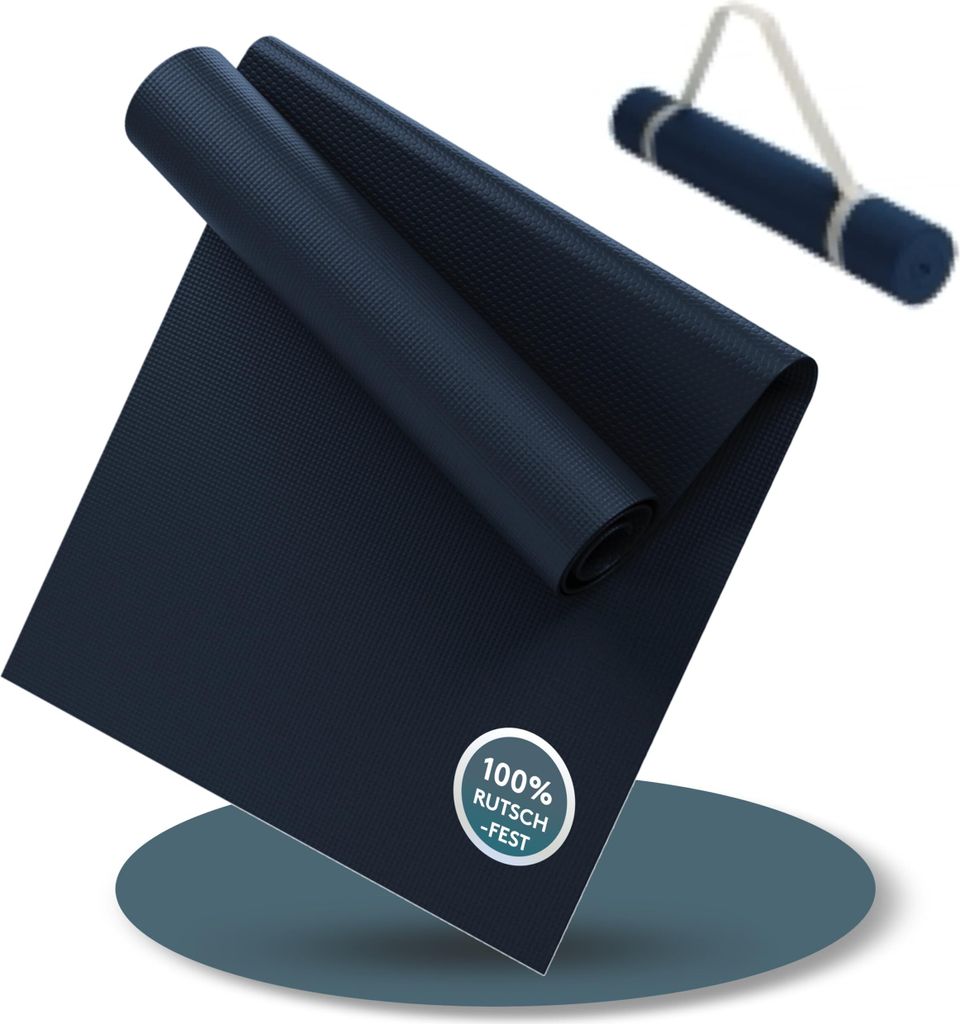LILENO SPORTS Yoga Matte Midnight Blue (180x60cm) inkl. Tragegurt - Sport und Yogamatte extra rutschfest in 4 mm Dicke - Gymnastikmatte und Fitness...