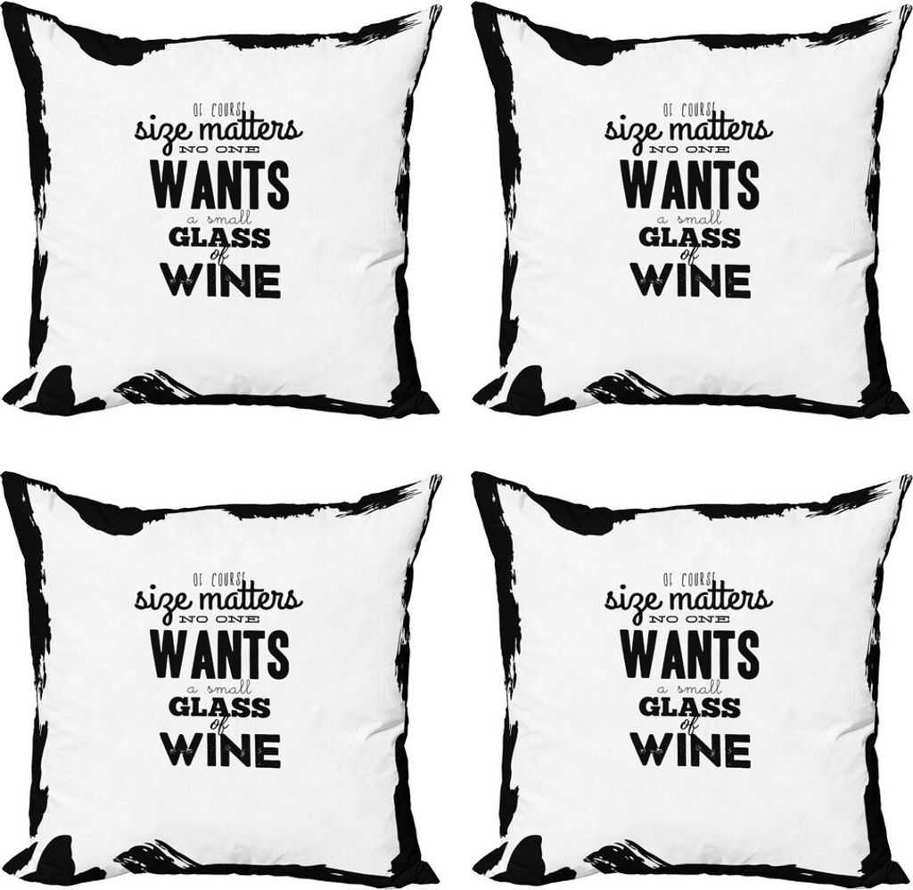 ABAKUHAUS Humorvoll Kissenbezug Set (4 Stück), Lustige Trink Wörter Wein, Moderner Doppelseitiger Digitaldruck, 50 cm x 50 cm, Charcoal Grau Weiß