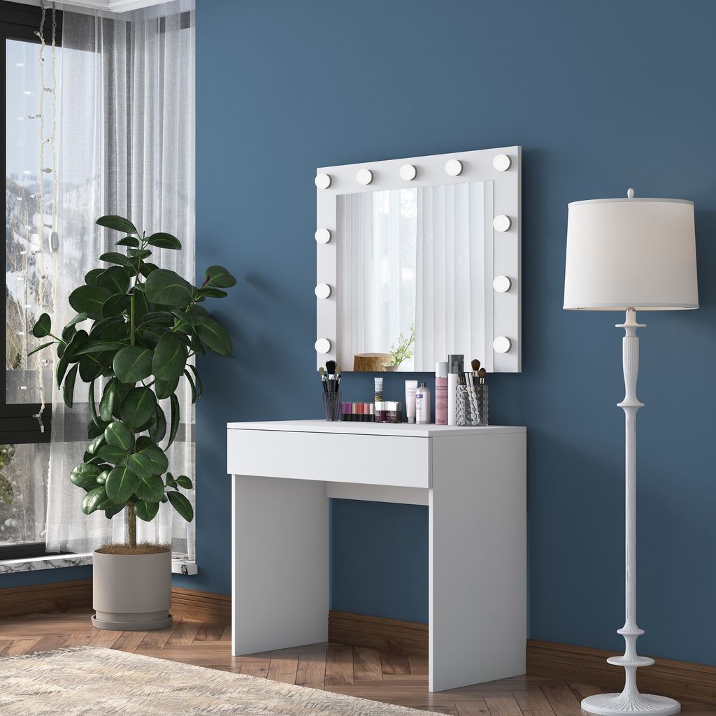 Skye Decor, BJ120 - 2916, Schminktisch, 100 % MELAMINBESCHICHTETE Spanplatte der Güteklasse E1, Weiß, 90 x 45 x 76,8 cm