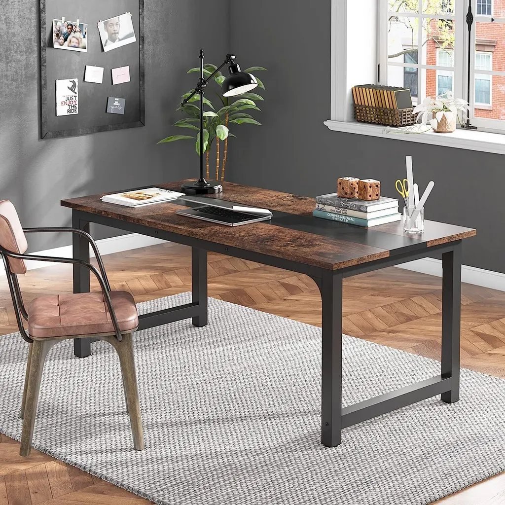 Table d'ordinateur 160x80 cm plateau rustique et structure métal robuste - 3