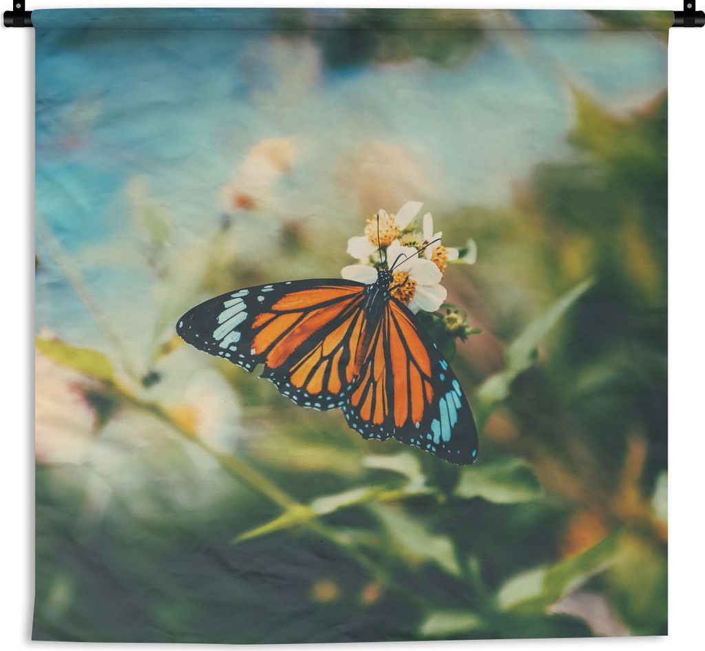 MuchoWow Wandteppich Wandbehang Schmetterling - Blumen - Garten 150x150 cm Tapisserie Dekoration Wandtuch - Wohnaccessoires - Modernes