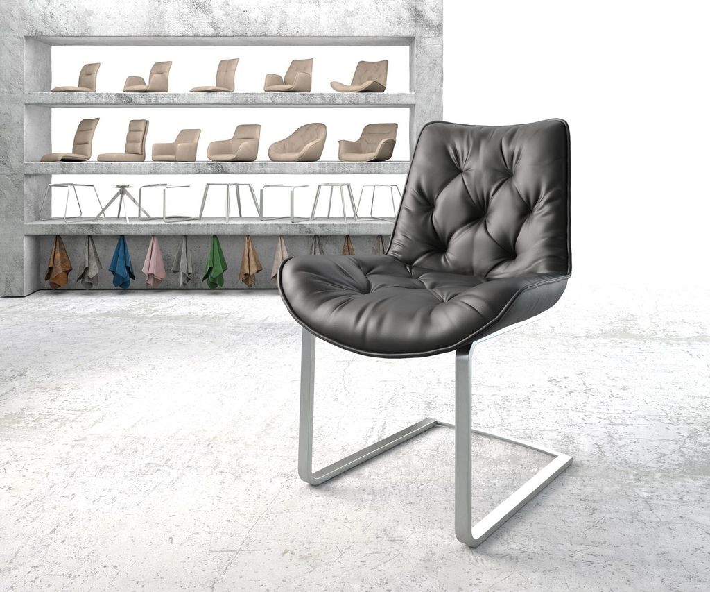 DELIFE Freischwinger Taimi-Flex Echt-Leder Schwarz Freischwinger flach Edelstahl