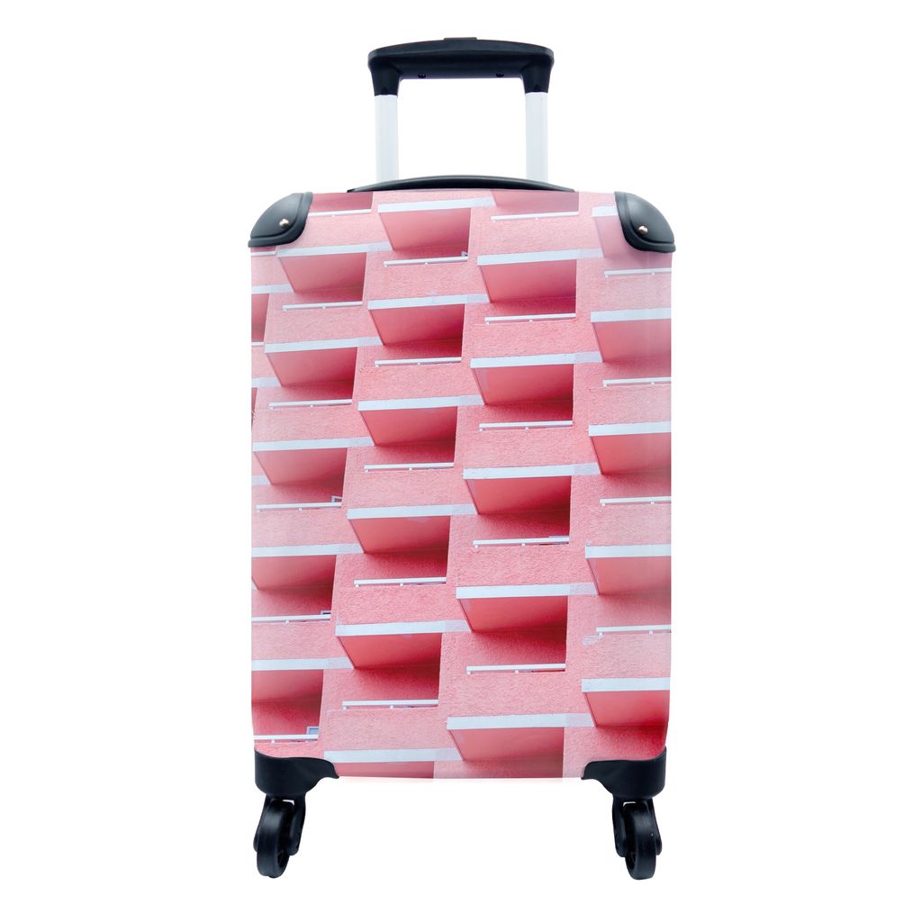 MuchoWow Koffer Handgepäck Trolley Rollkoffer Kleine Reisekoffer mit 4 Rollen - Rosa - Balkon - Sommer - Architektur - Cabin Size < 55x40x23 cm ...