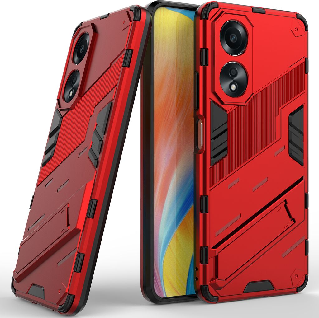 Armor Hülle für Oppo A58 4G, Hybrid PC TPU Bumper Stoßfestes Schutzhülle mit Standfunktion Rot