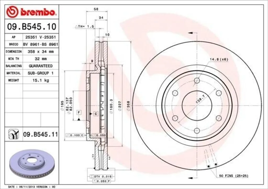 Disque de frein Brembo Haute Performance Patrol VI Y62 OE 402061LB0A