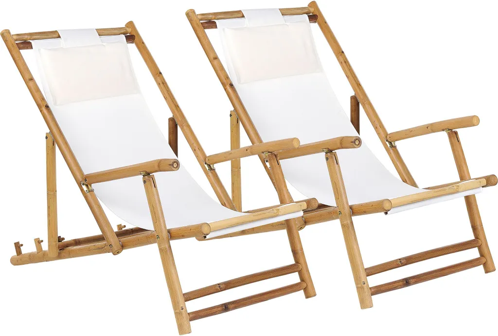 Duo de chaises longues en bambou naturel avec dossier inclinable
