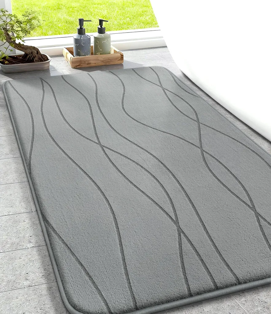 Tapis de salle de bain absorbant en mousse grise 50x80 cm lavable