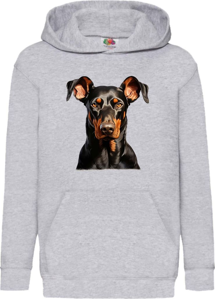 Kinder Kapuzenpullover Dogs Breeds Doberman Pinscher Dog Breed 005, 7-8 Jahr - 128 / Grau