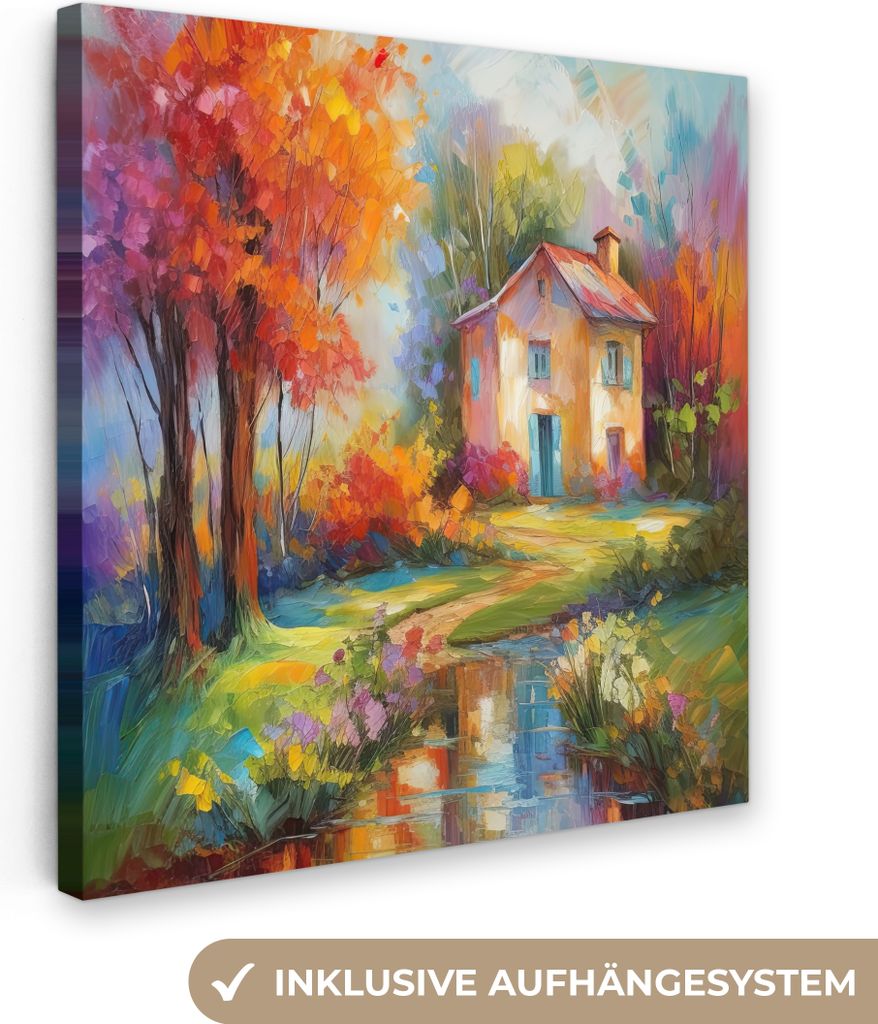 MuchoWow - Leinwandbilder - Landschaft - Farbenfroh - Ölgemälde - Kunst, Wandbild, Wanddeko Bilder Wohnzimmer, 90x90 cm