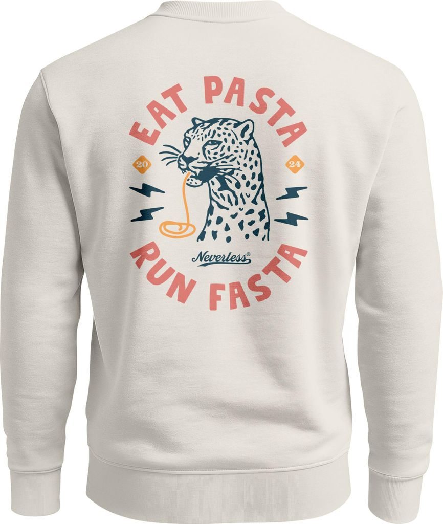 Sweatshirt Herren Pullover mit Backprint Eat Pasta Run Fasta Food Spaghetti Grafik Leopard Retro Streetwear Fashion Neverless