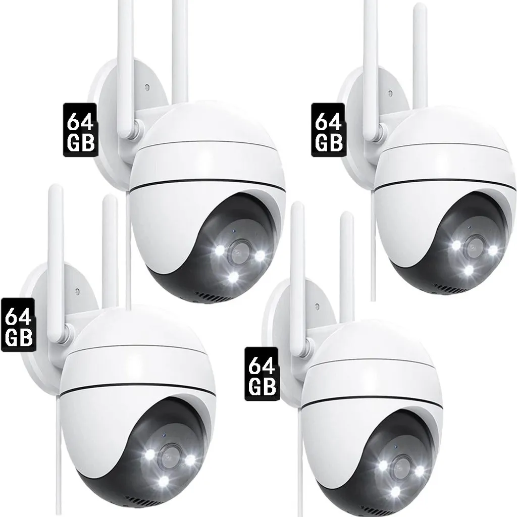 Surveillance Maison Extérieure WiFi 1080P PTZ Pack 4 Caméras Carte 64Go