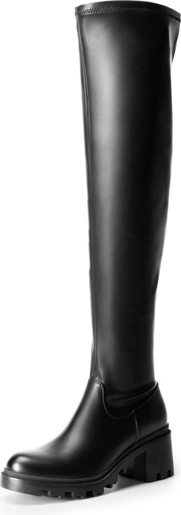 DREAM PAIRS Damen klassische Overknee kniehohe Stiefel mit spitzer Zehenpartie und Blockabsatz und seitlichem Reißverschluss,Farbe: Schwarz Pu, Gr...