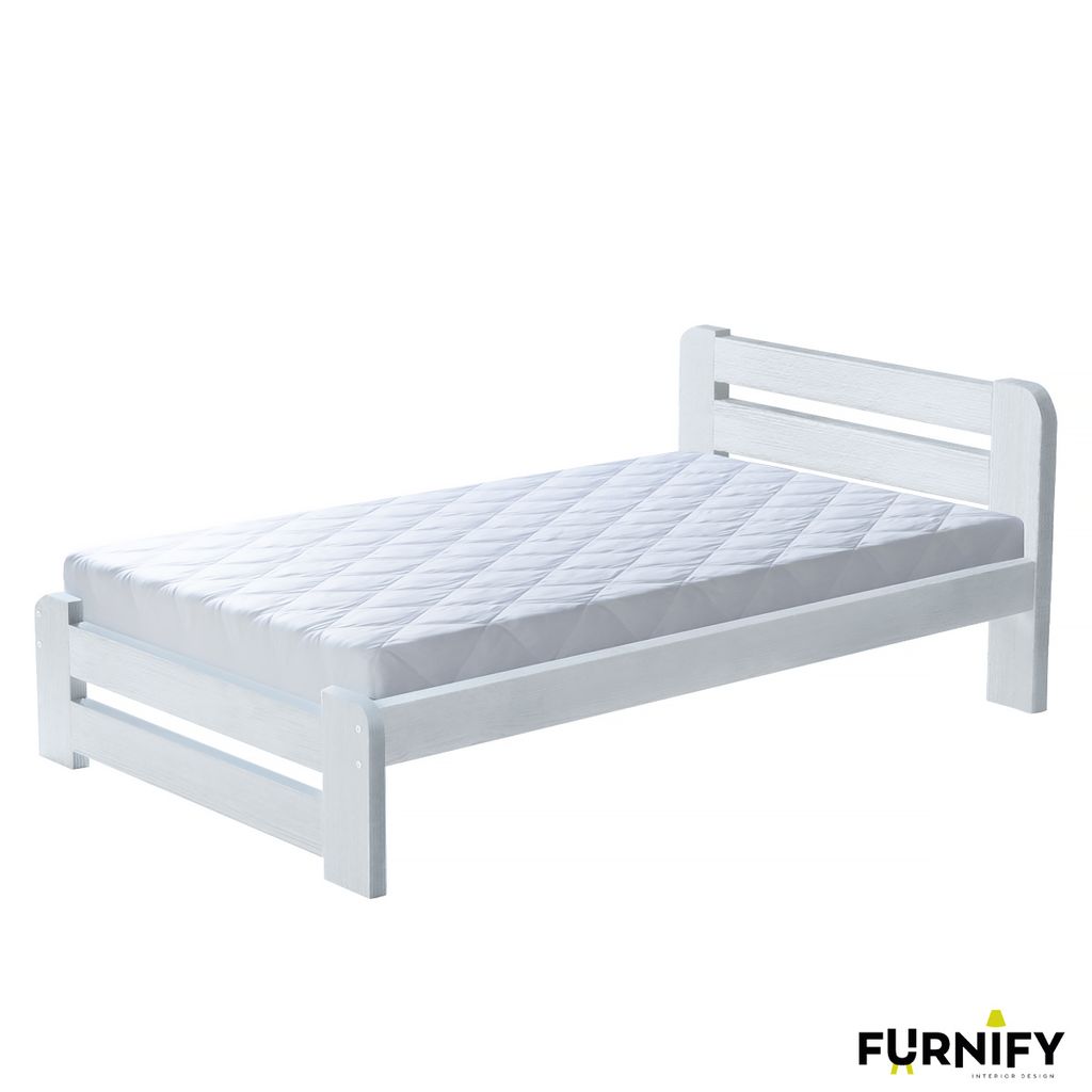 FURNIFY Bettgestell 80 x 200 cm | Weißes Massivholzbett aus Kiefer mit 10 cm Matratze