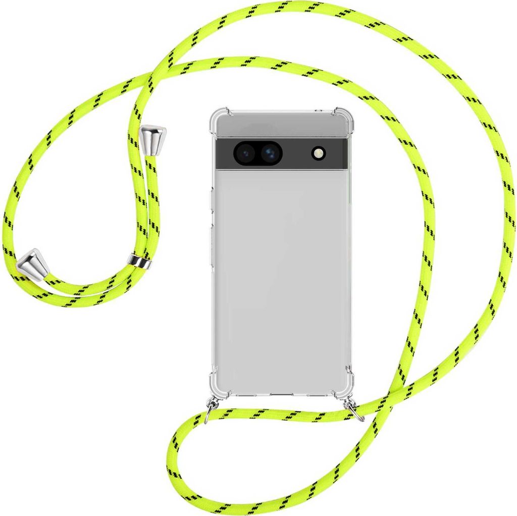 Handykette Backcover-Schutzhülle mit Band (Metall silberfarben) für Google Pixel 7a - neongelb
