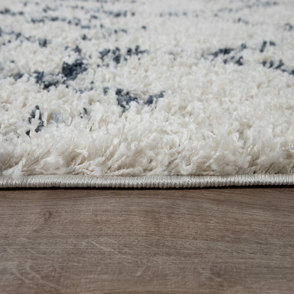 TT Home Shaggy Wohnzimmer Teppich Hochflor Modern Rautenmuster Karo In Creme Blau Größe 200x290 cm