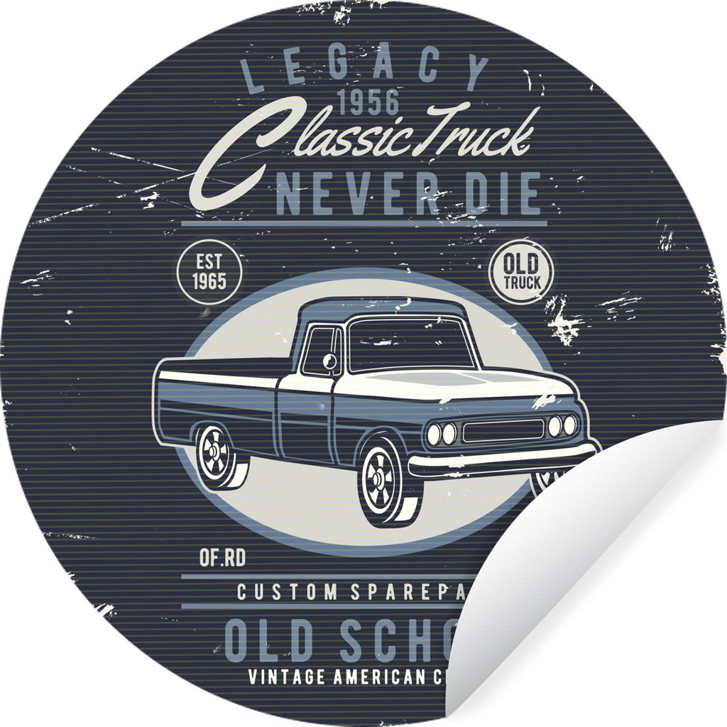 MuchoWow Runde Wandtattoo - Wandsticker Tapete Aufkleber Auto - Blau - Vintage - Zeichnung Ø 30 cm Selbstklebend und Repositionierbar - Wandaufk...