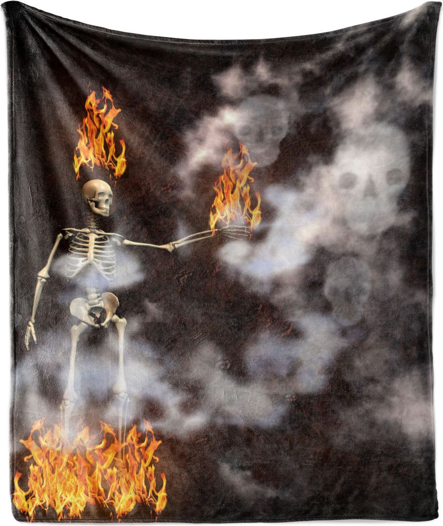 ABAKUHAUS Skelett Weich Flanell Fleece Decke, Gothic Digital Art von Schädel Körper auf Feuer mit Scary Rauch Drucken, 175 x 230 cm, Seal Braun O...