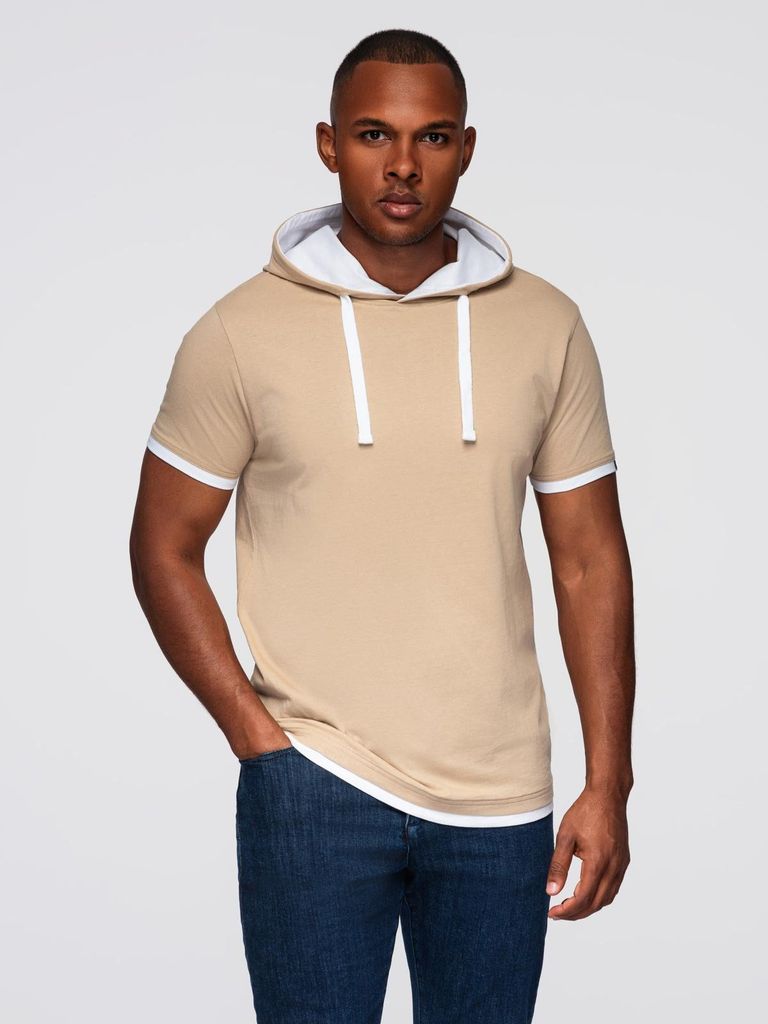 Ombre Clothing Herren-T-Shirt mit Kapuze Dutesque beige M