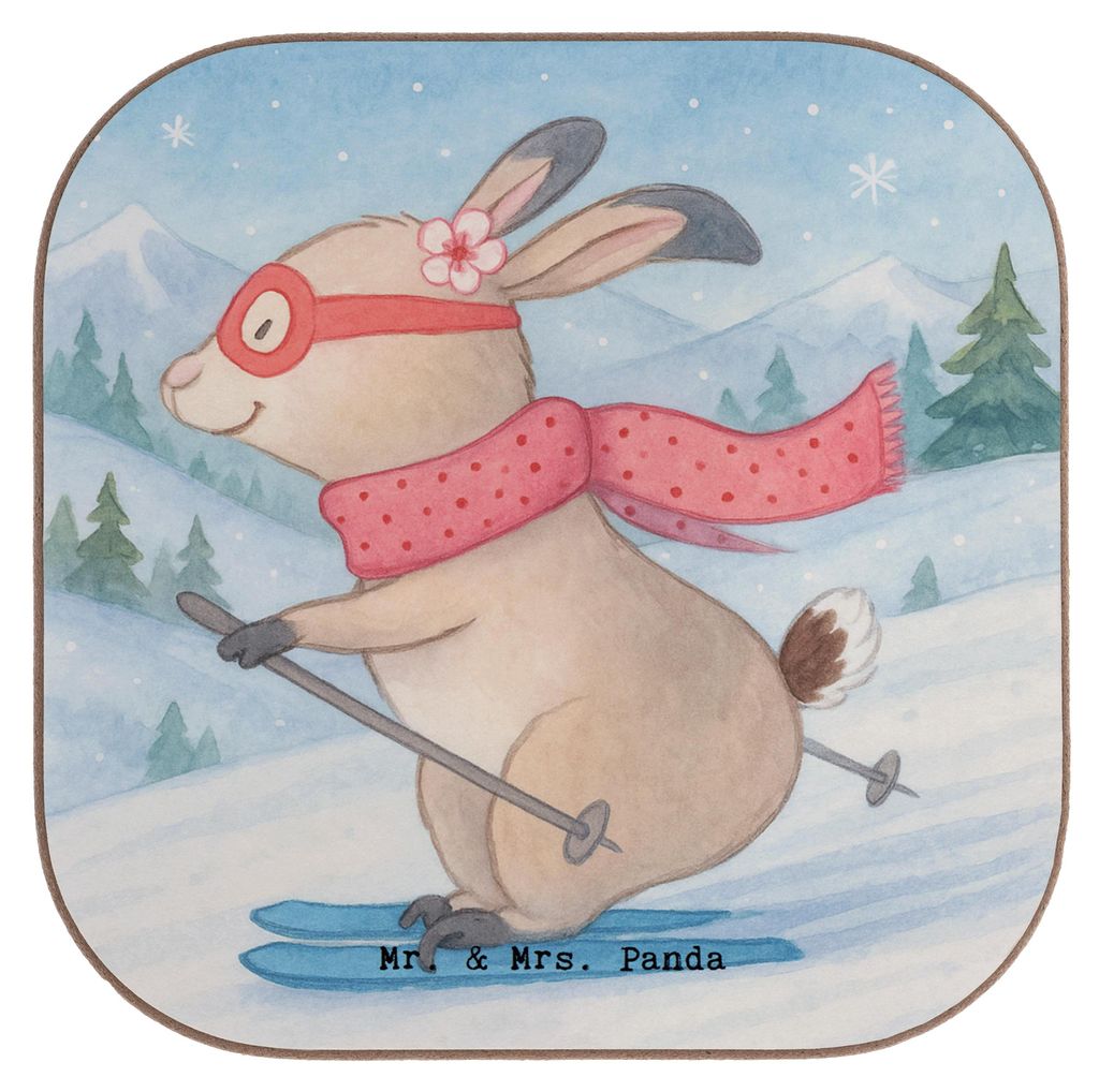 Mr. & Mrs. Panda Untersetzer für Gläser Hase Skifahren Design - Weiß - Geschenk, Skirennen, Coaster, Skisport, Tischuntersetzer, Skiwettbewerb, ...