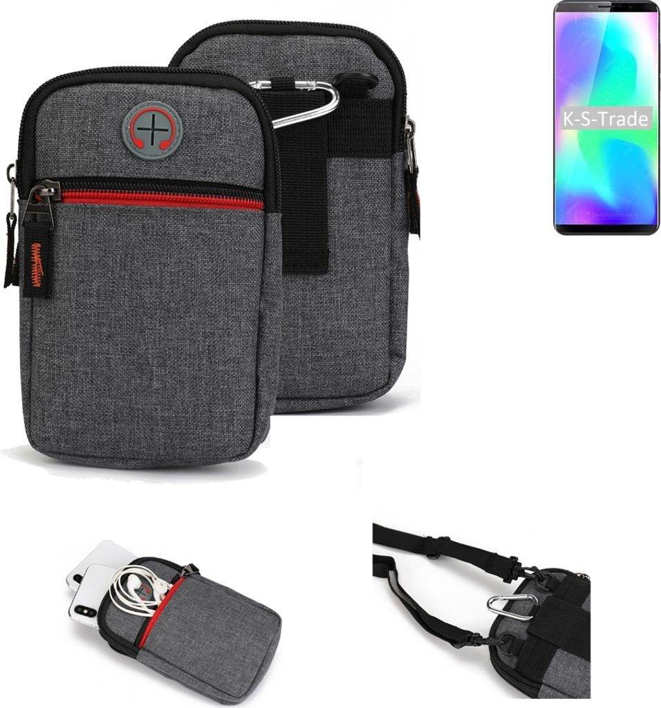 K-S-Trade Holster Gürtel Tasche kompatibel mit Cubot X19 Handy Tasche Schutz Hülle grau Zusatzfächer 1x
