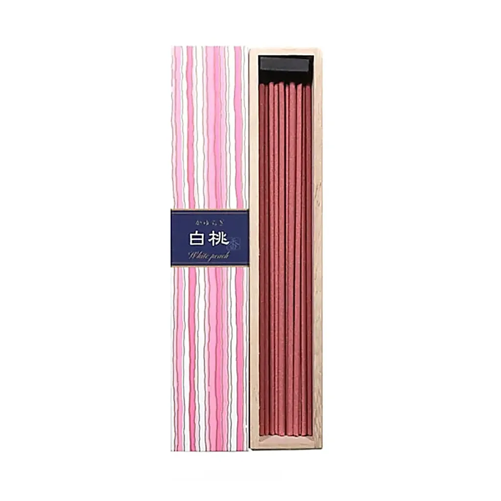 Encens Kayuragi Pêche Blanche 14 cm, senteur fruitée et bois précieux