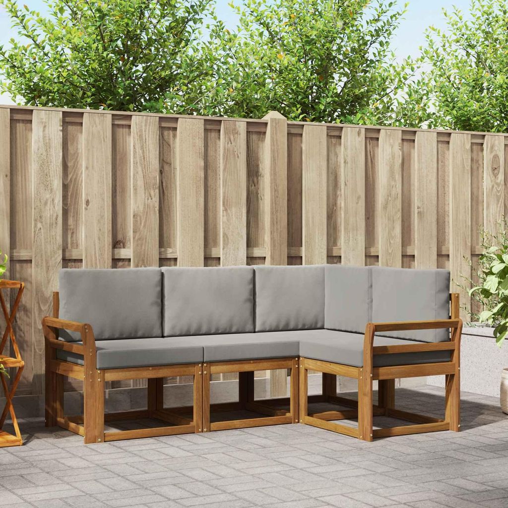Outdoor-Sofagarnitur - VIDAXL - Terrassen-Sofa - mit Kissen - 4 pcs - Natürlich und Hellgrau