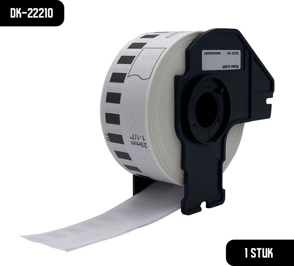 DULA Brother Compatible DK-22210 - Doorlopende labelrol - 1 rol - 29 mm x 30,48 m - Zwart op wit - Papier