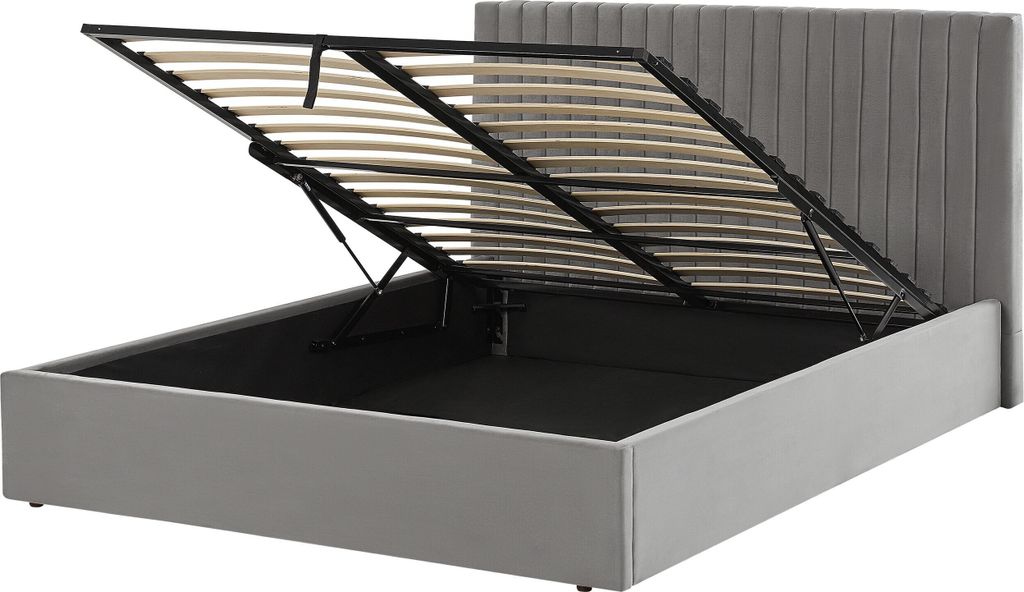 BELIANI Polsterbett Grau Samtstoff 160 x 200 cm mit Stauraum und Lattenrost gestepptes Kopfteil elegant modern für Schlafzimmer