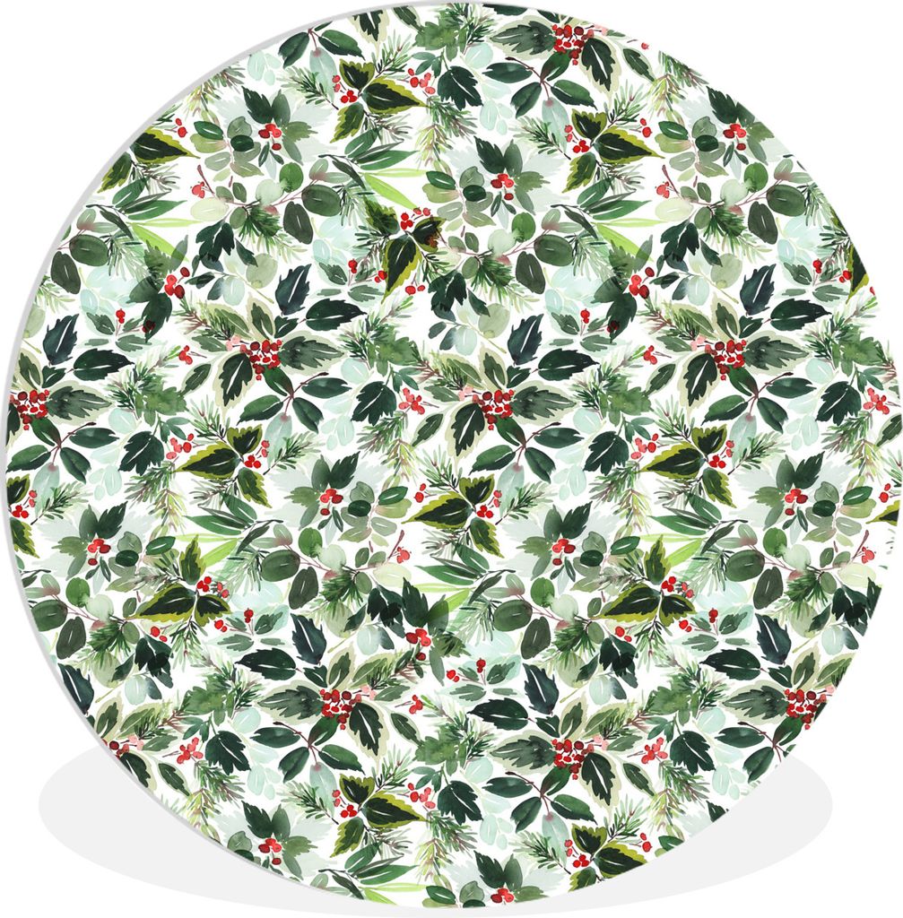 MuchoWow Rundes Wandbild - Runde Bilder Mistelzweig - Weihnachten - Muster Ø 30 cm Kreis Wanddekoration Kunststoff - Wandkreis - Wandschmuck - S...