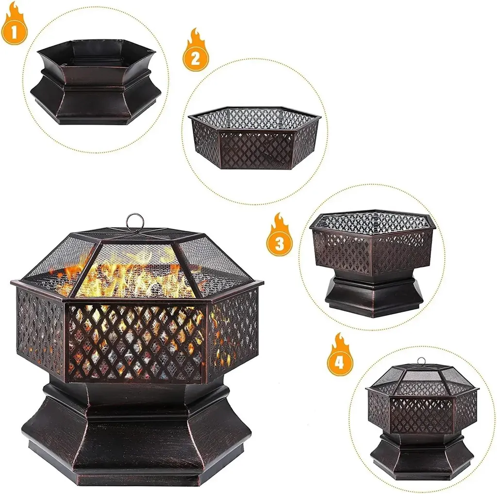 Barbecue de jardin hexagonal 66 cm laiton, résistant et simple à monter