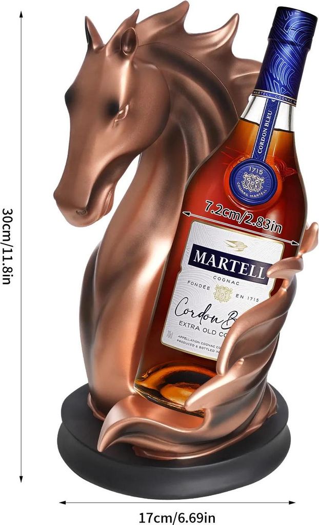 Weinflaschenhalter Pferd - Flaschenständer - 17×30 cm - Für Flaschen Ø bis 7,2 cm - Dekorative Tischdeko für Zuhause & Bar - Rotkupfer
