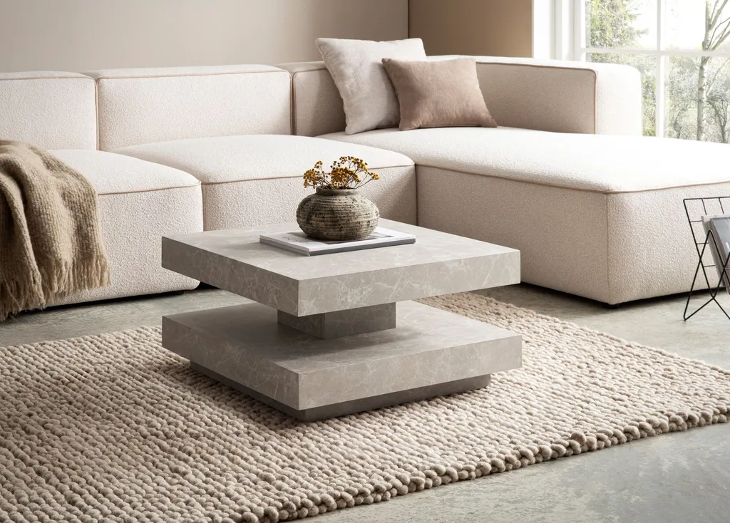 Table basse aspect pierre sable 60x60 cm design moderne et robuste - 2