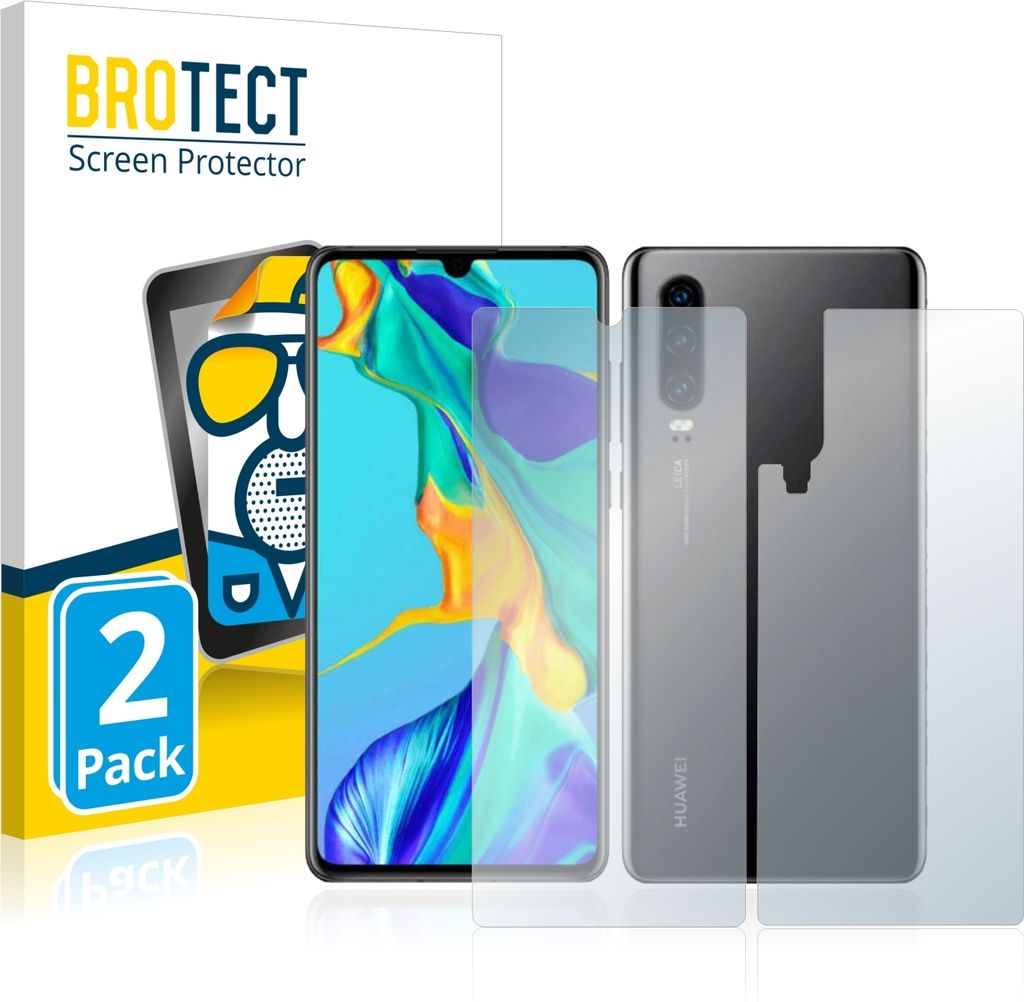 2x BROTECT Schutzfolie für Huawei P30 (Vorder + Rückseite) Folie Matt Entspiegelt