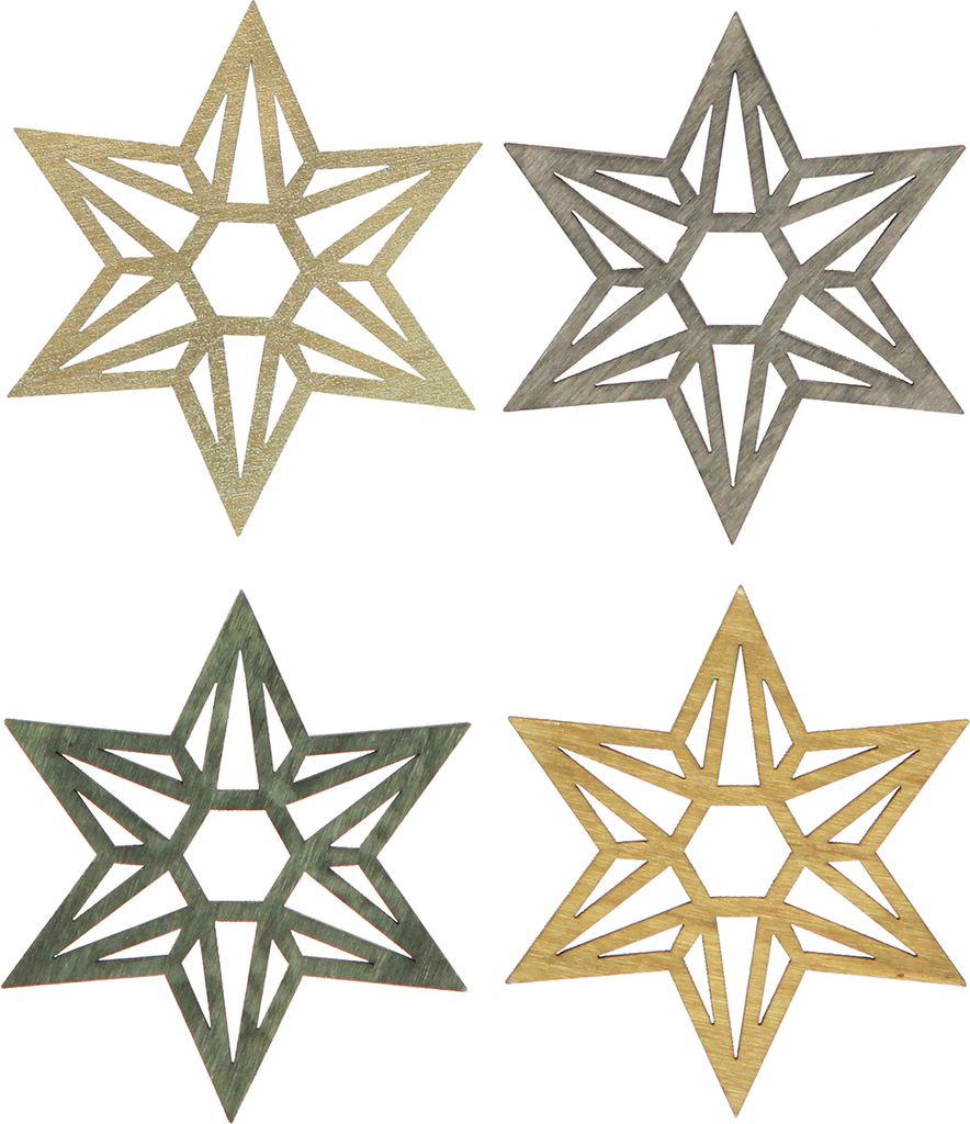Grüne Holzsterne 8cm Weihnachtsdeko Set 16 Stück