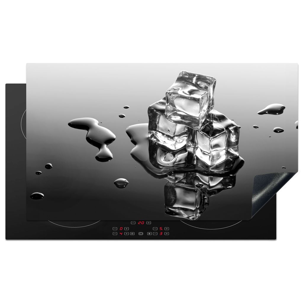 KitchenYeah Herdabdeckplatte Eis - Wasser - Grau - Schwarz , 91x52cm, Küche Deko, Glaskeramikkochfeld Herdabdeckung, Abdeckplatte fùr Kochfeld
