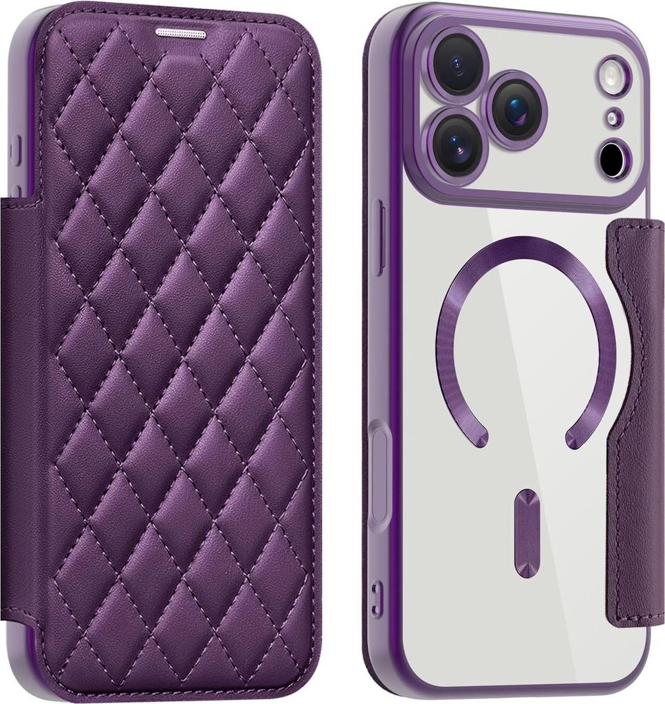 Für Apple iPhone 17 Pro Max 360 Grad Full Body Magsafe RFID Anti Datenklau Kunst Leder Hülle Tasche Lila