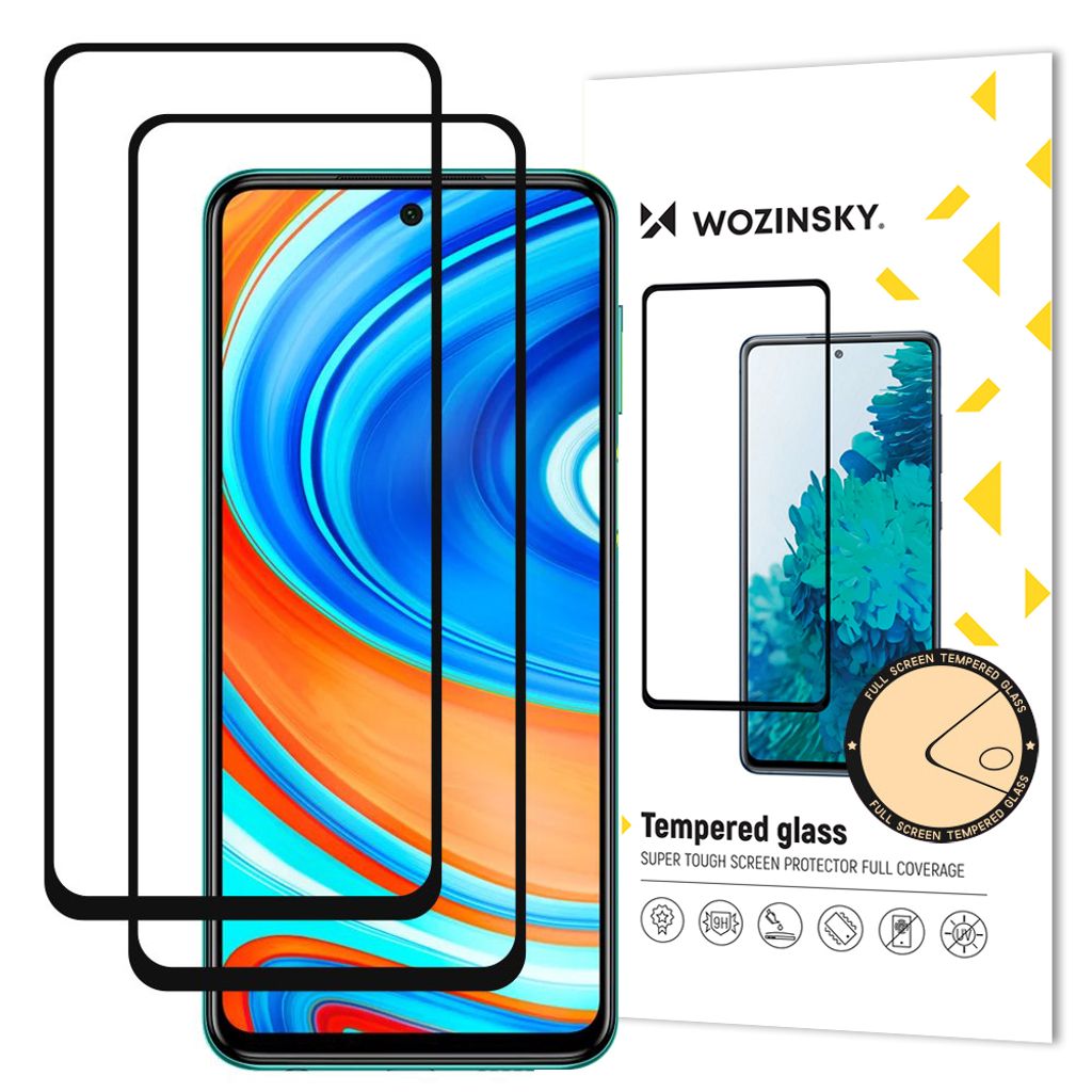 Wozinsky Set 2x Super Durable Full Glue Tempered Glass Vollbild mit Rahmen Case Friendly Xiaomi Redmi Note 9 Pro / Redmi Note 9S Schwarz