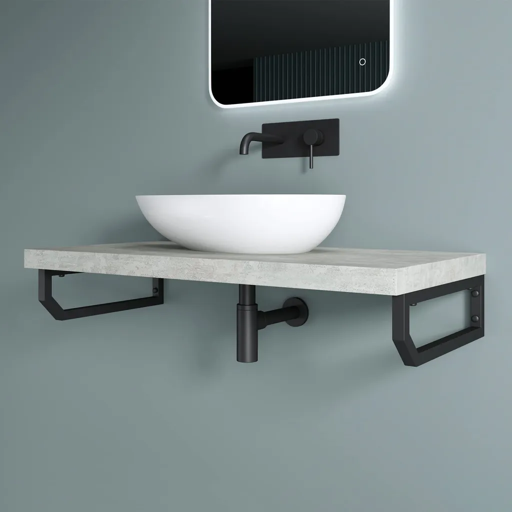 Console Murale pour Plan Vasque Salle de Bain Noir Mat en Inox 33x2x15cm