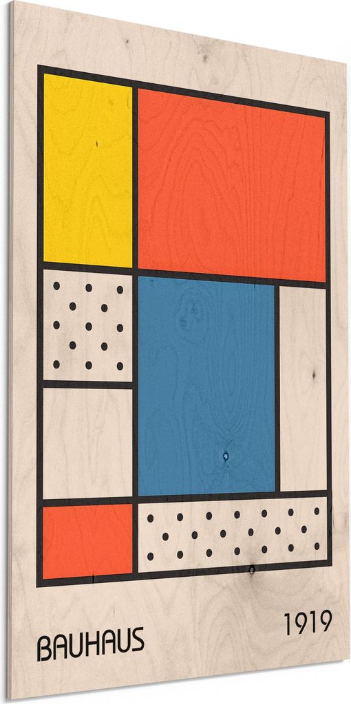 DEQORI Holzbild 40x60 cm 'Bauhaus Komposition' Bild auf Holz Wandbild Kunstdruck