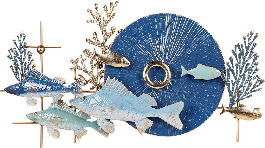 BELIANI Wanddekoration Blau u. Gold Eisen Fische Produktbild 1