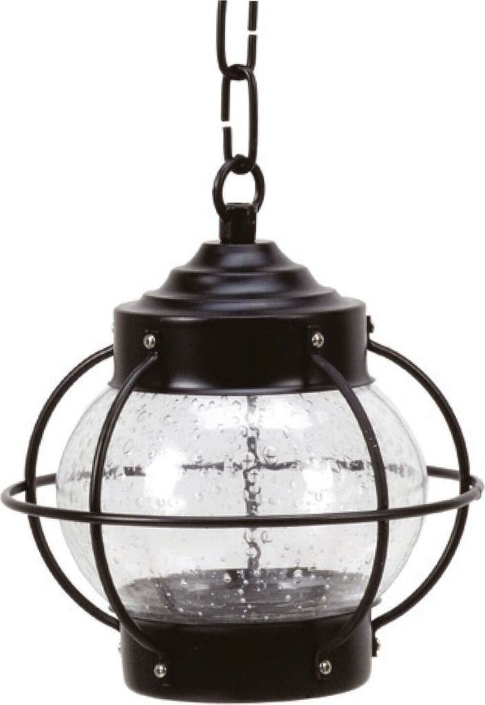 Hängelampe außen Messing Glas E27 IP23 Ø 20 cm Schwarz rund Maritim Pendelleuchte Außen Veranda