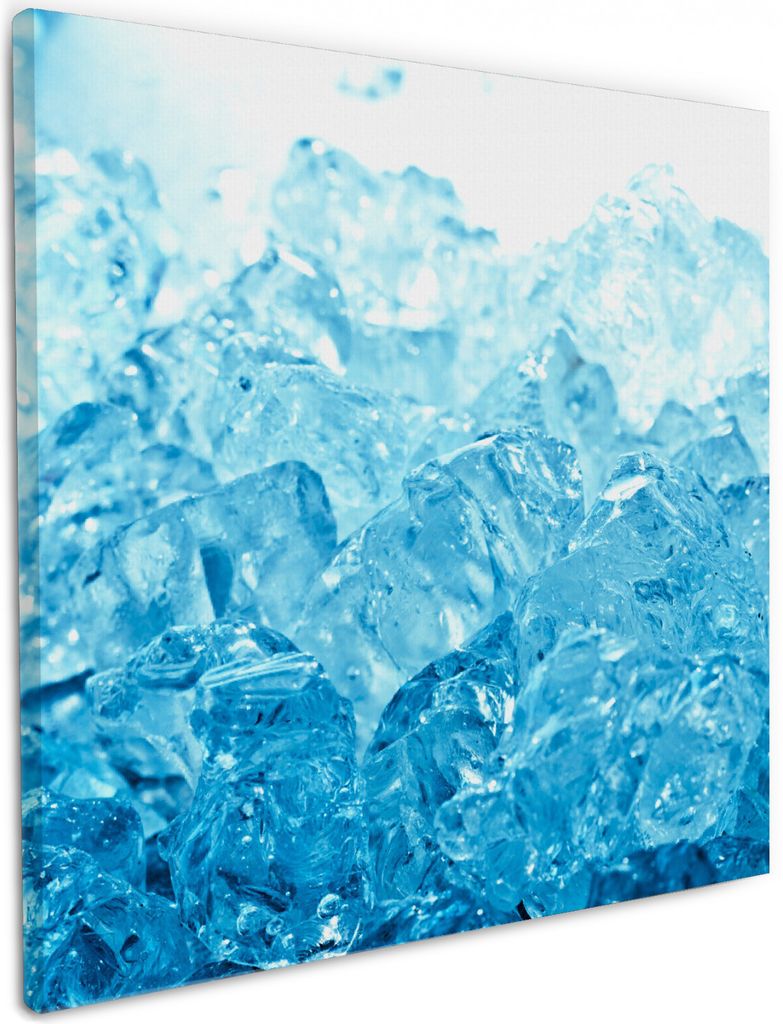 Wallario Premium Leinwandbild Leuchtendes Eis in blau in Größe 50 x 50 cm