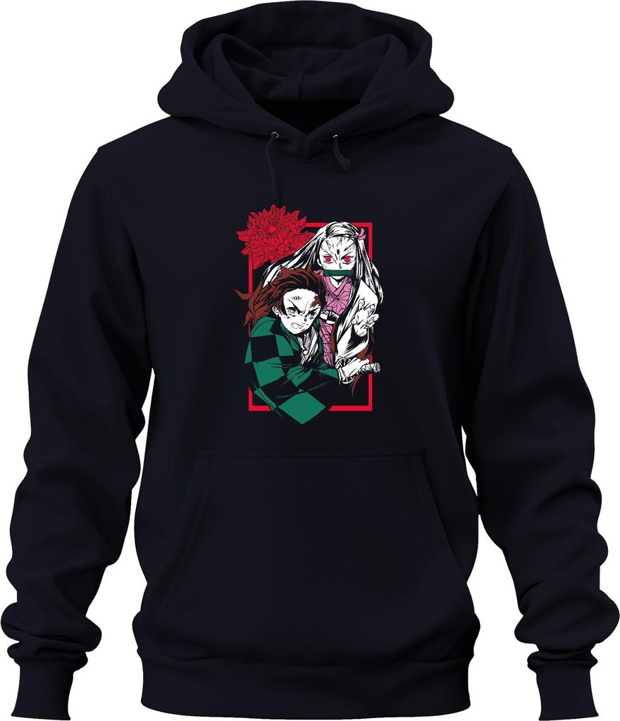 Kimetsu No Yaiba Tanjiro Nezuko Anime Dämonenjäger Katana Fan Uni Hoodie Kapuzenpullover, Navy, M