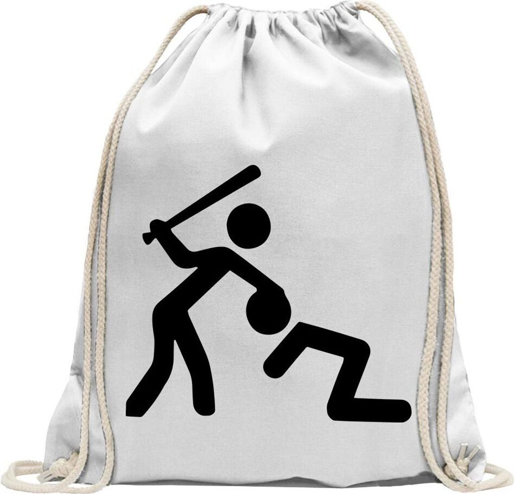 Kiwistar - Turnbeutel - weiss - Knüppel Schläger Warnung - Fun Rucksack Sport Beutel Gymsack Baumwolle mit Ziehgurt