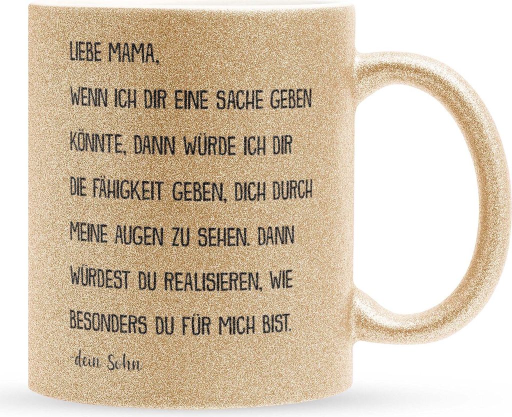 22Feels Glitzertasse Gold Mama Geschenk von Sohn Muttertag Produktbild 